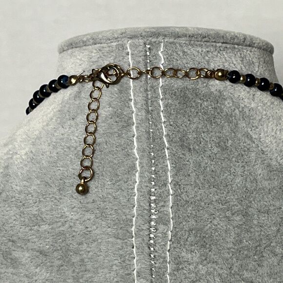 Stunning Art Glass Faceted Crystal Blue Gold Beaded Necklace 28” - Picture 7 of 7